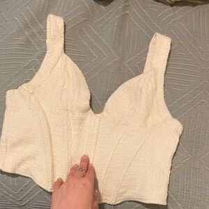 Zara Cream Textured Crop Top